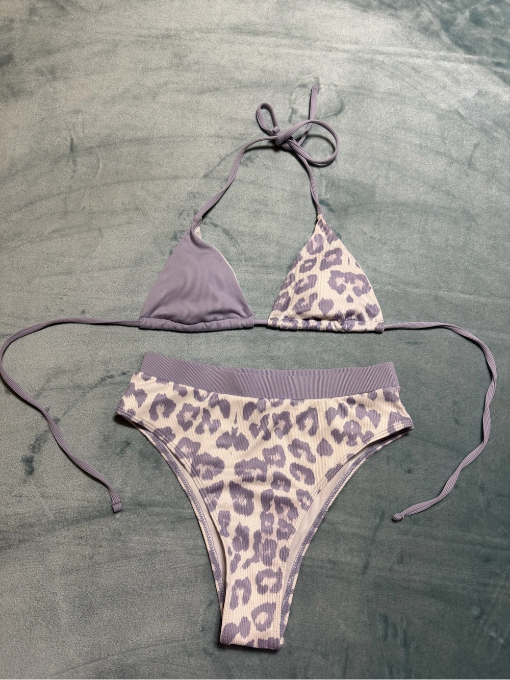 SHEIN Lavender Leopard Print Triangle Bikini Set